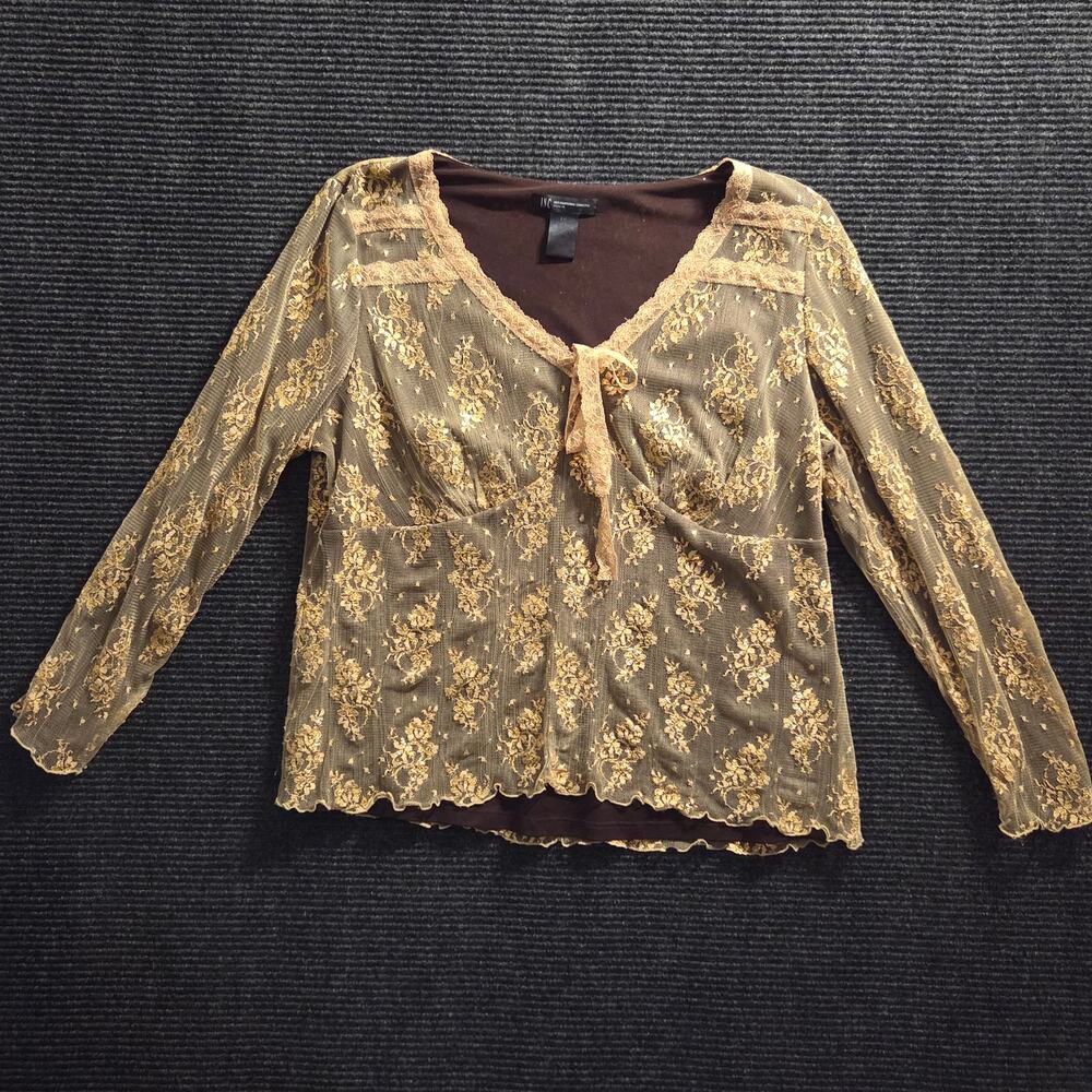 Y2k Fairy Baby Doll Gold Boho Lace Blouse 1X Plus Size